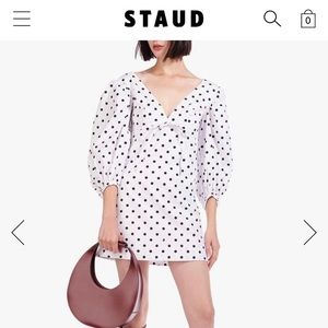 Staud black & white polka dot puff sleeve dress